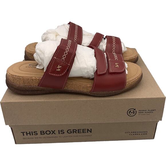 Clarks England ROSEVILLE BAY Red Leather Sandals 65242 ($125) Women's 7.5 New - Picture 2 of 10